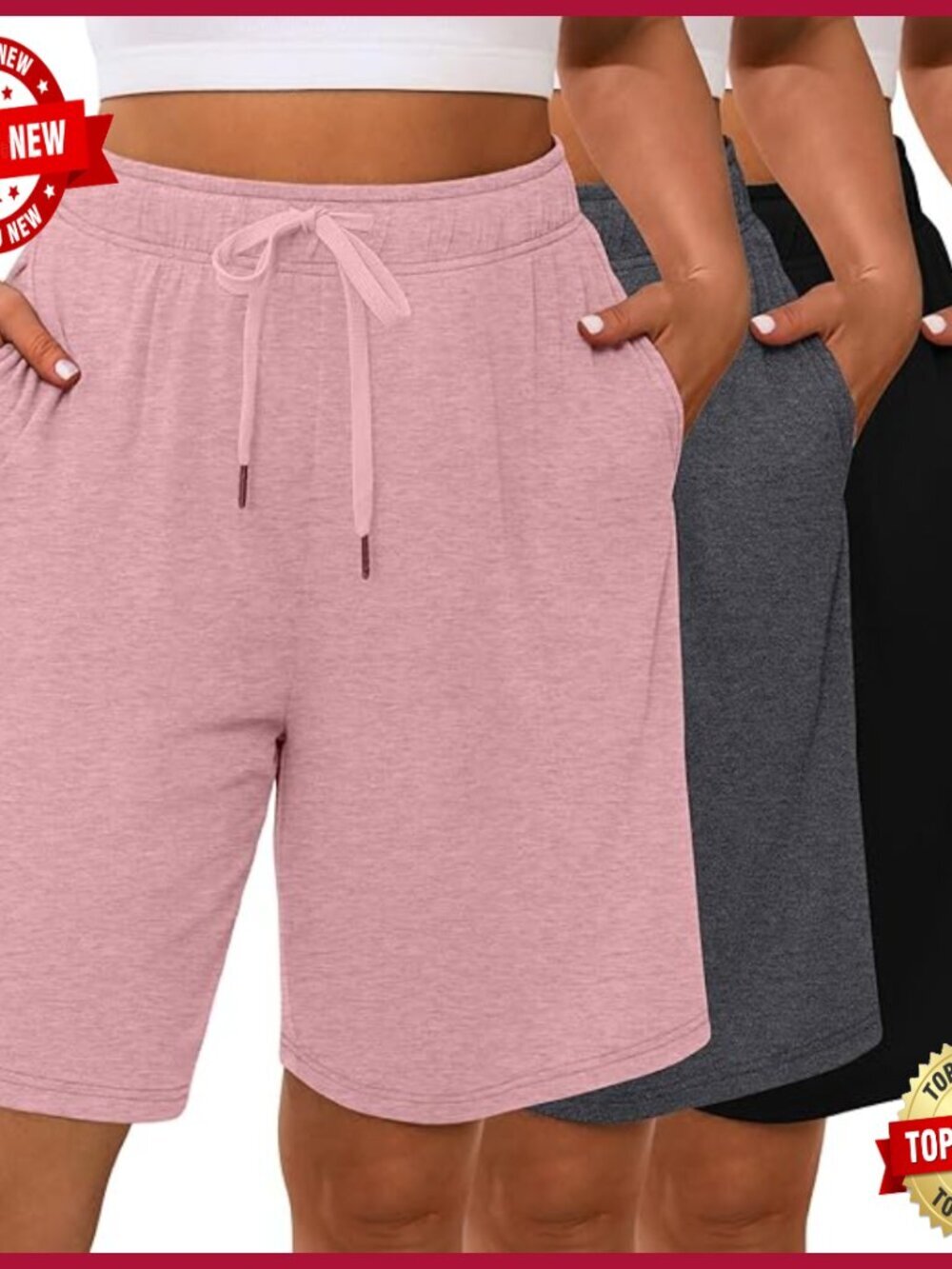 Plus Size Bermuda Shorts 3 Pack Loose Fit Casual with Pockets